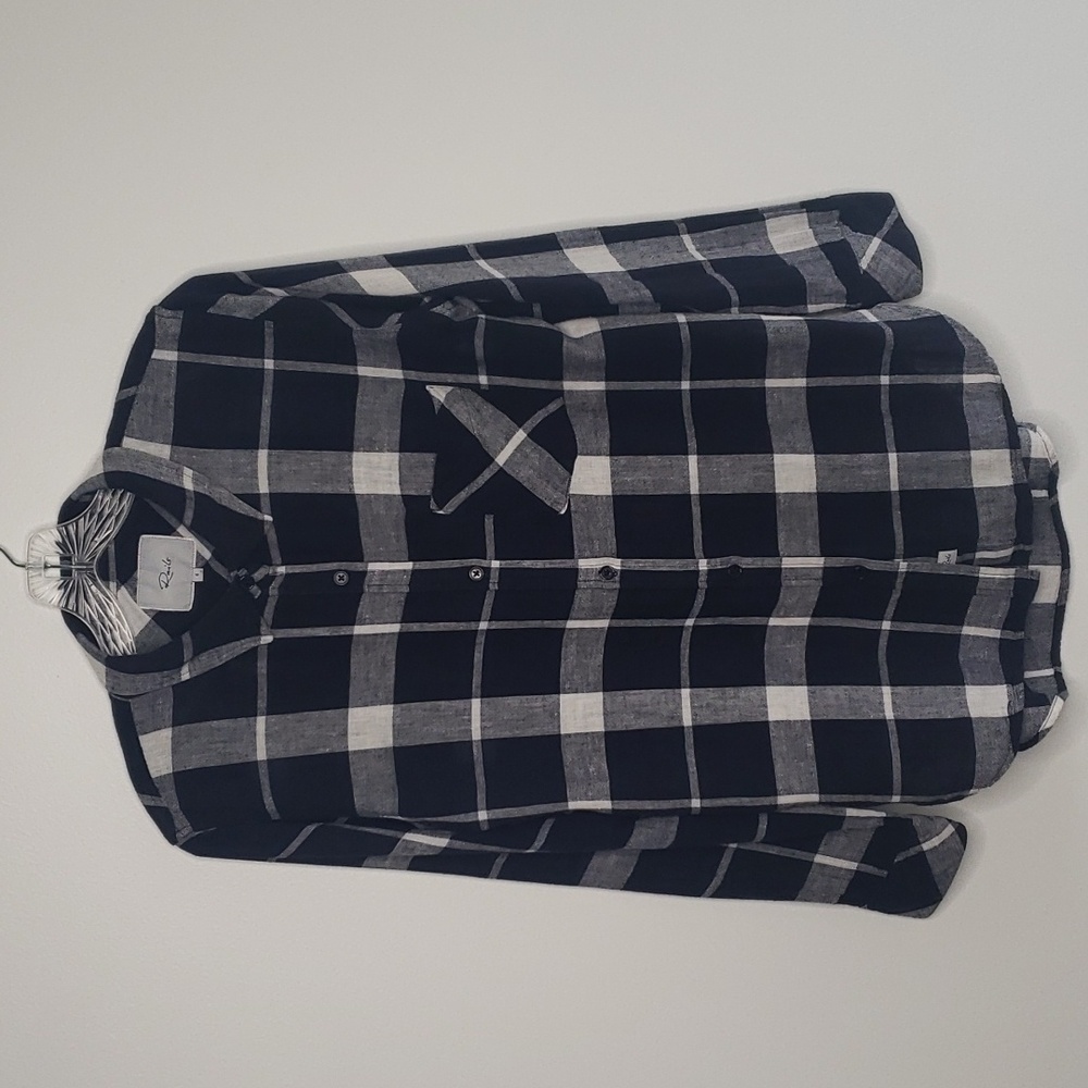 Rails‎ Charli Navy and White linen blouse long sleeve size small